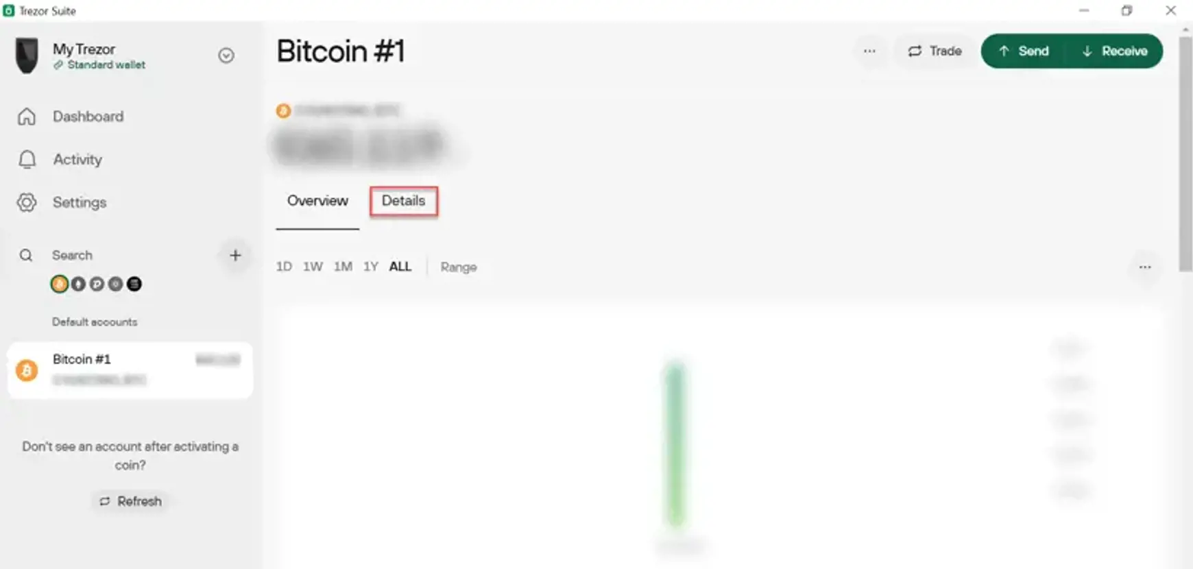 Screenshot van Trezor over het Bitcoin