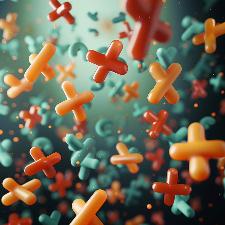 Fotorealistische afbeelding van plus-symbolen in verschillende formaten, zwevend in een lichte, moderne achtergrond