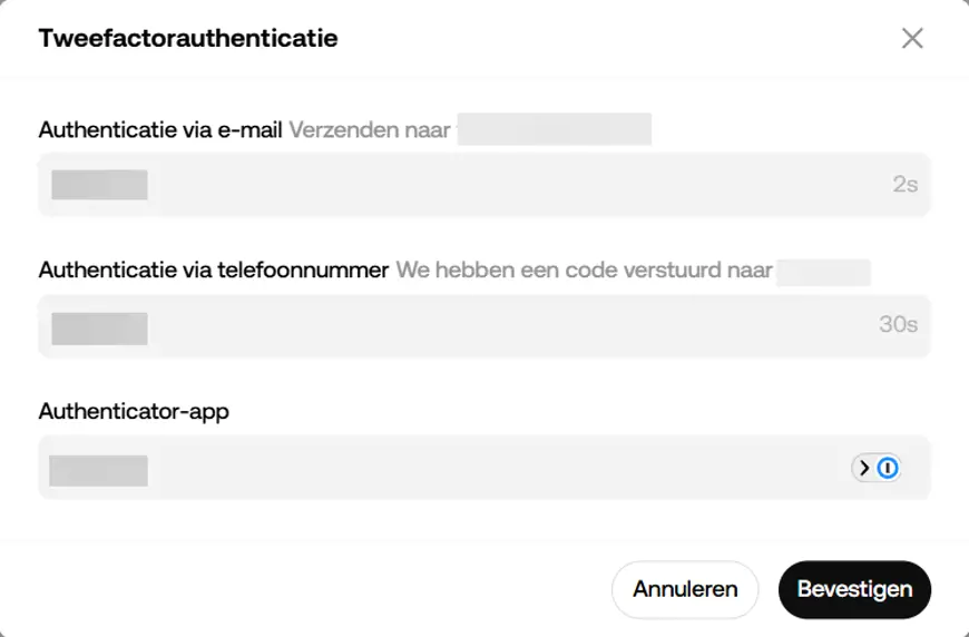 Het interface van OKX met een aanduiding van tweefactor autheticatie.