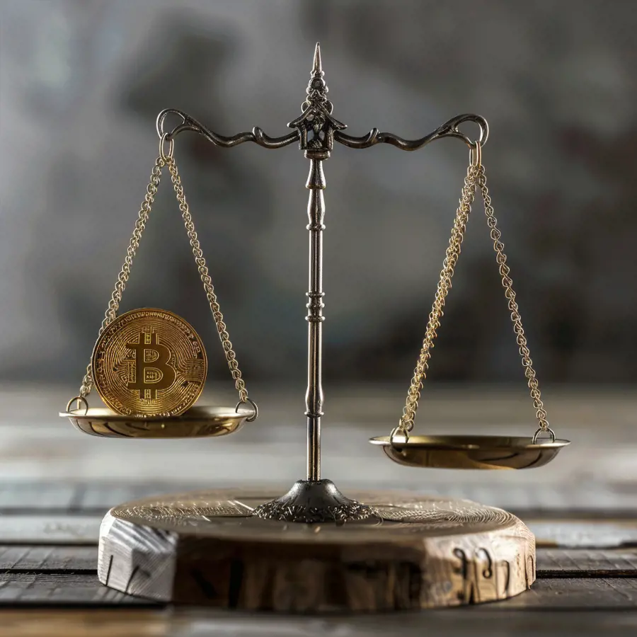 Een weegschaal met aan de linkerkant een bitcoin.