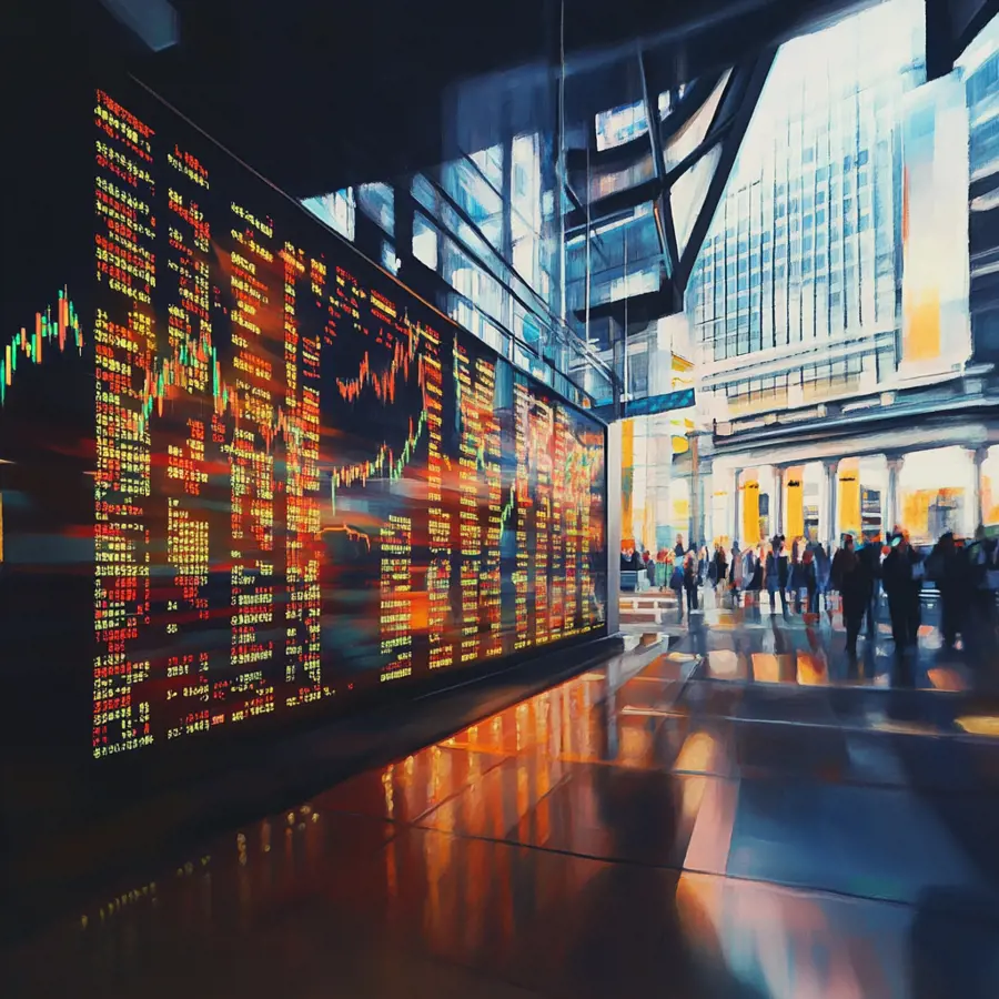 Een wand met daarop trading informatie