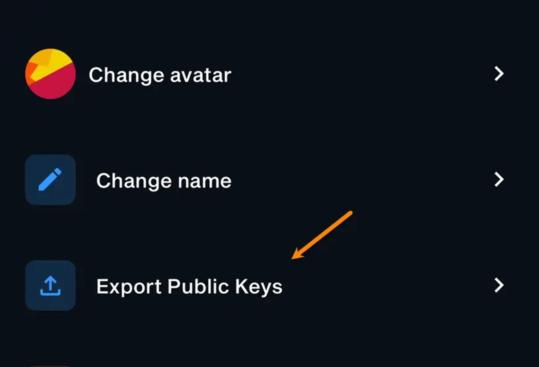 Screenshot van Ngrave app met aanwijzing naar export public keys
