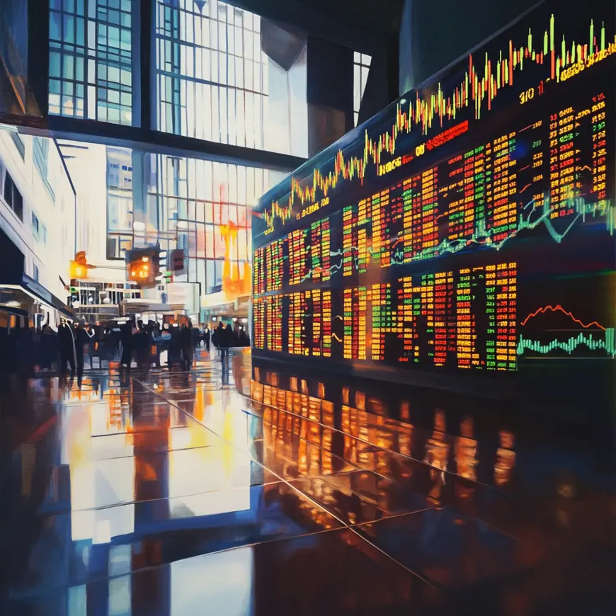 Een wand met daarop trading informatie