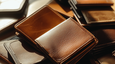 Een hoop leren portomonees