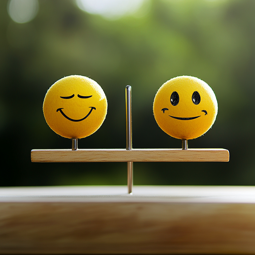 Tweetal smiley gezichten op een een balans