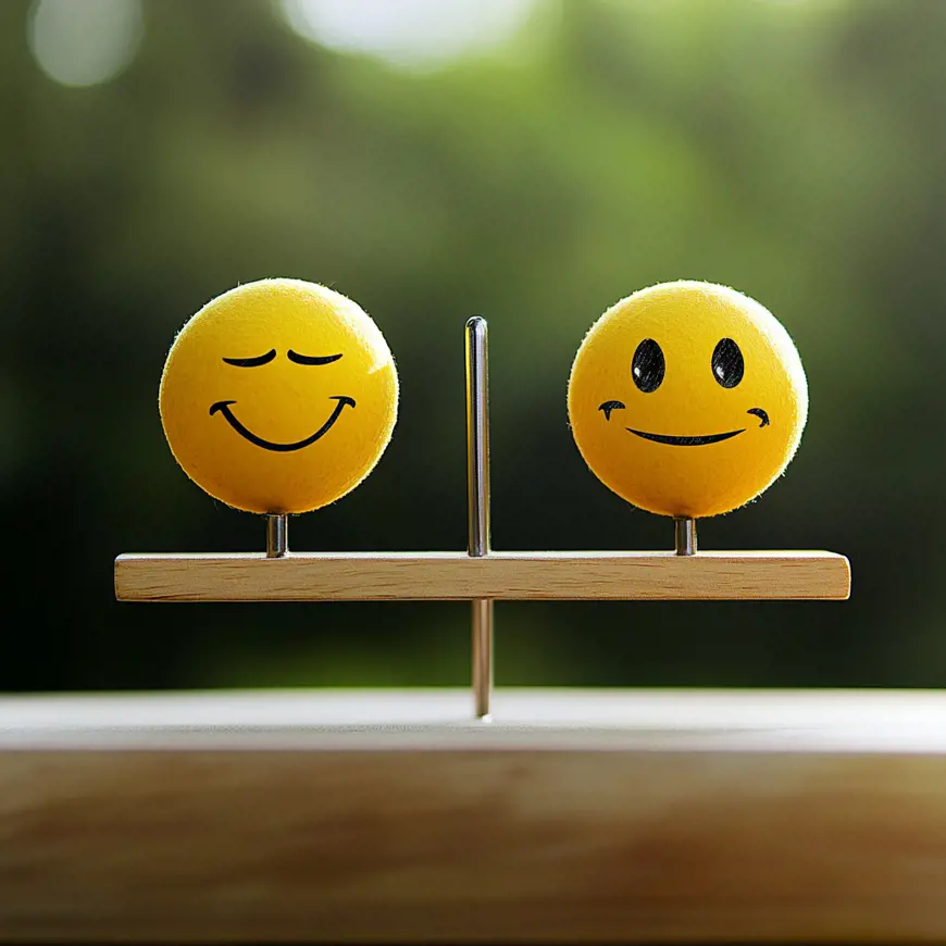 Tweetal smiley gezichten op een een balans