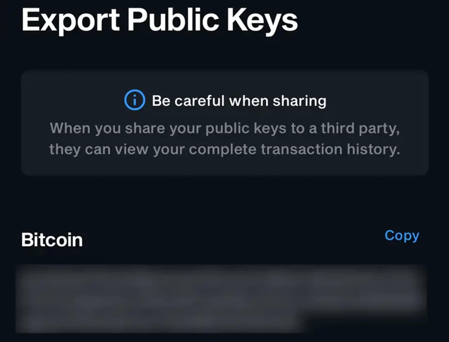 Screenshot van Ngrave app met lijst van public keys.