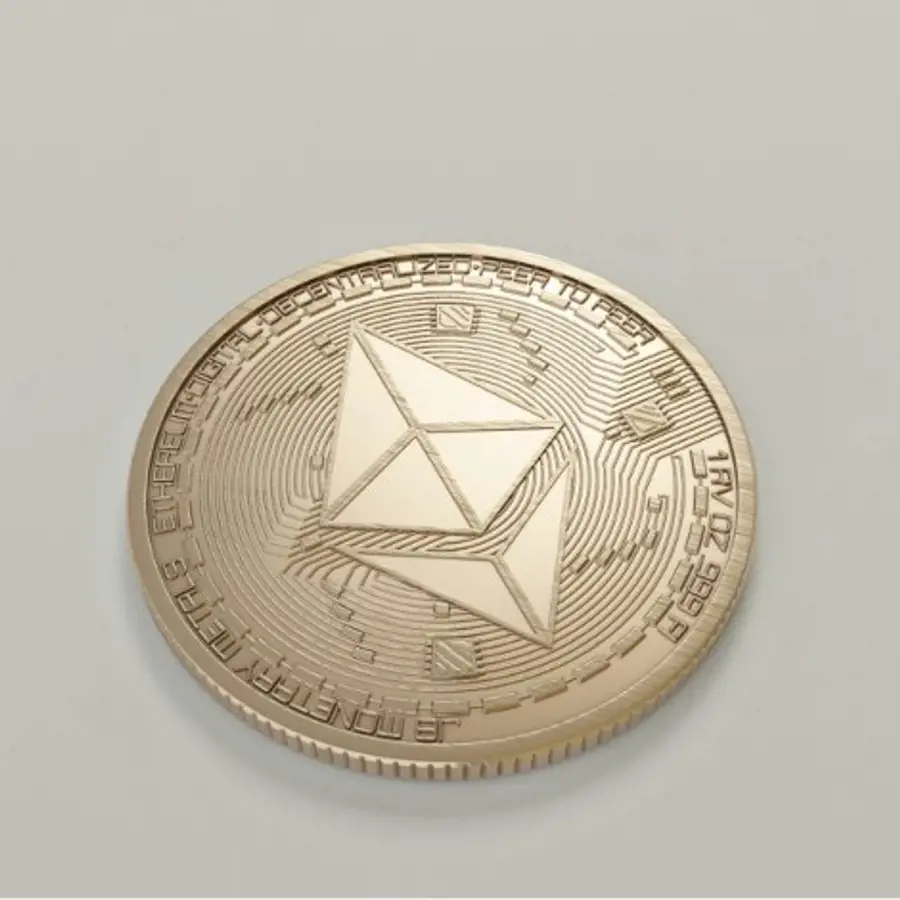 Ethereum Coin Op Licht Grijze Achtergrond.