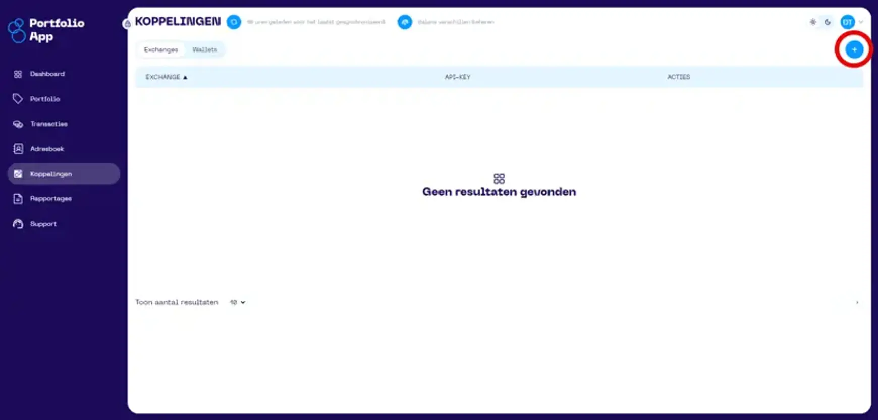 Een screenshot van de Portfolio App van de koppleingen scherm